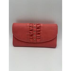 Jessica Simpson Salmon Pink Ruffled Studded Wallet Clutch GUC